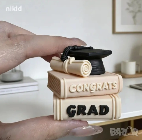 3d Книги книга тога шапка и свитък силиконов молд форма фондан шоколад гипс смола свещ декор, снимка 2 - Форми - 54393517