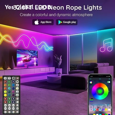 RGB неон лента 10м LETIANPAI App контрол IP65, снимка 2 - Лед осветление - 54423465