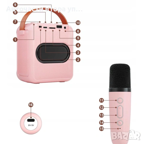 Караоке комплект с 2 безжични микрофона, LED, Bluetooth, снимка 4 - Други - 54488133