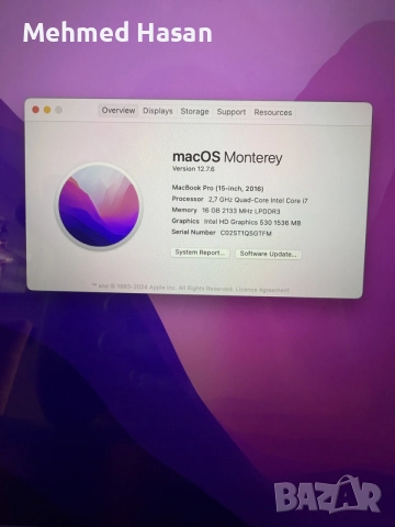 MacBook Pro 15,4” A1707 2016 с тъчбар, снимка 15 - Лаптопи за дома - 55522601