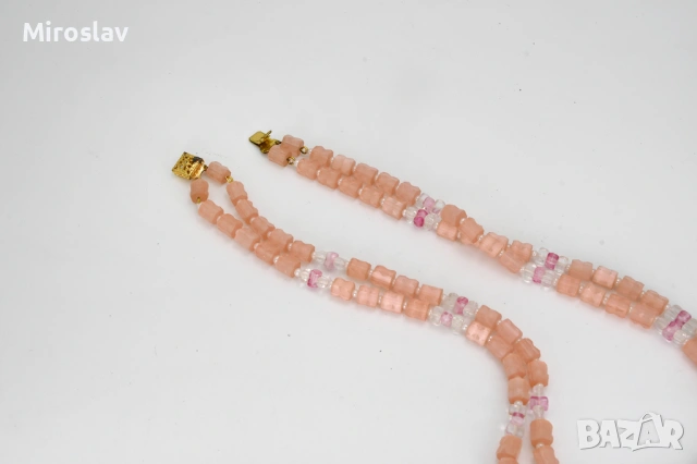 Колие - розов кварц - автентично от 1970г., снимка 3 - Колиета, медальони, синджири - 54203448