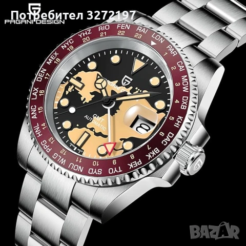 PAGANI DESIGN автоматичен часовник с Японски механизъм SEIKO NH34 GMT,стъкло сапфир,водоустойчив, снимка 4 - Мъжки - 45696273