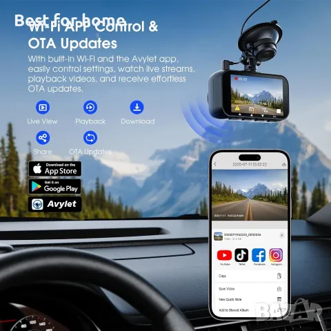 Avylet 4K/2.5K+1080P Видеорегистратор за автомобили отпред и отзад, снимка 4 - Друга електроника - 55548101