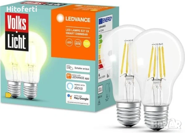  Osram Ledvance SMART+ BT Classic „Volkslicht“ A60 60 6W/827 E27, 2 броя