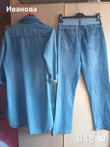 Дънков сет от дълга риза и дънки за пролет/лято, снимка 3 - Ризи - 54149552