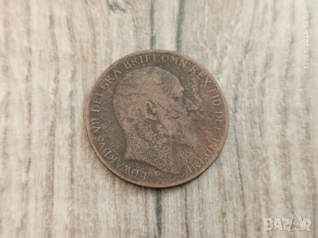 Монета 1908 Великобритания 1 Penny King George V, снимка 4 - Нумизматика и бонистика - 54662841