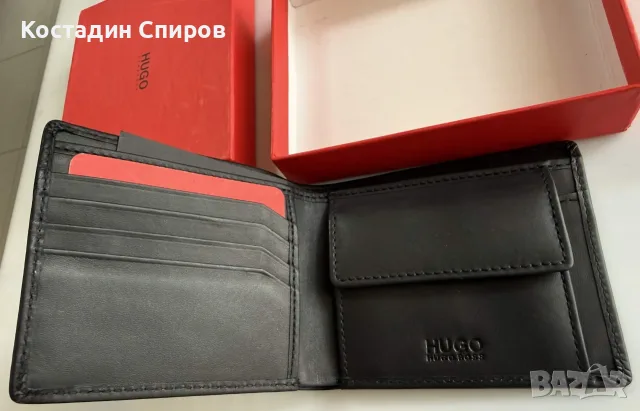 Черен мъжки кожен портфейл HUGO BOSS