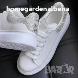 Дамски сникърси с камъчета, бели, еко кожа, размери, снимка 3 - Маратонки - 54202841