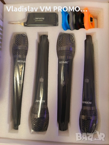UHF безжична микрофонна система, комплект от 4 ръчни динамични микрофона с приемник, снимка 3 - Микрофони - 54096747