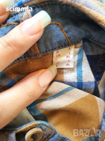 Карирана мъжка риза Esprit Slim Fit синьо и кафяво размер L 100% памук, снимка 7 - Ризи - 54810451