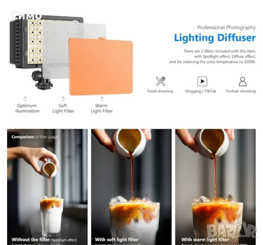 Neewer 160 LED CN-160 преносимо димируемо видео осветление за камера+2броя батерий и зарядно, снимка 3 - Светкавици, студийно осветление - 55687879