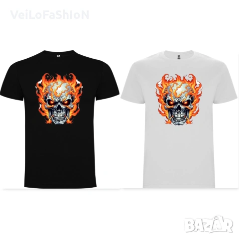 Нова детска тениска Skull On Fire - Череп в черен или бял цвят