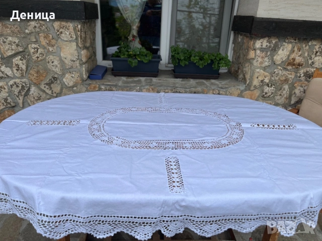 Чисто нова беличка покривка-овал Естествена материя с ръчно плетиво Размер-130/170 см , снимка 3 - Декорация за дома - 54546533