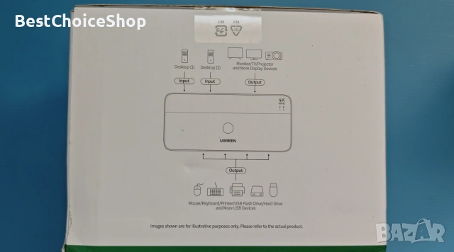 UGREEN HDMI KVM превключвател за 2 монитора и 2 компютъра 4K@60Hz, с 4 USB 3.0 порта, снимка 4 - Кабели и адаптери - 55093306