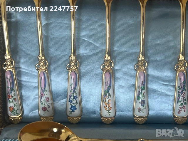 Винтидж комплект за десерт и чай порцелан от неръждаема стамана, снимка 3 - Антикварни и старинни предмети - 55061179