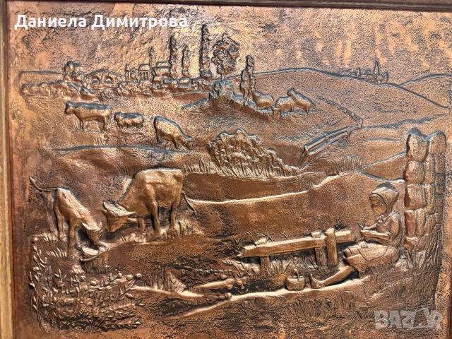 Медна картина с дървена рамка, снимка 2 - Антикварни и старинни предмети - 55008966