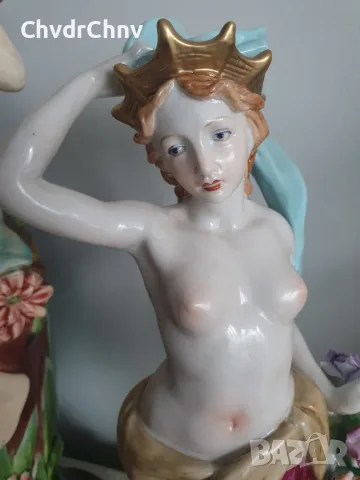 Meissen фигура 36см-1,4кг/еротика/Майсен порцеланова статуетка на момиче с цветя и шал, снимка 8 - Статуетки - 55606453