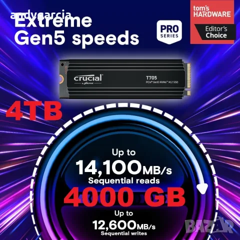 4TB SSD Crucial T705 PCIe Gen 5 NVMe 4000GB Read 14100 MB/s TLC NAND Laptop & Desktop