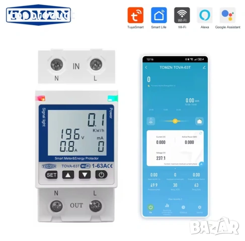 Смарт защита от пренапрежение TOMZN, напреженова защита, Smart, WiFi