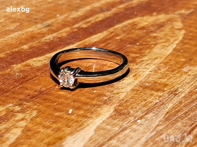 18к Пръстен бяло злато 2g с 0.18ct диамант VS1, снимка 7 - Пръстени - 53440520