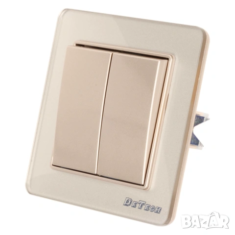 Двоен електрически ключ DeTech DE-6008-02, 10A, 250V, IP20, за вграждане, златист