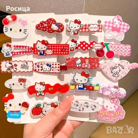 Комплект от 10 броя фиби за коса Hello Kitty., снимка 2 - Шноли, диадеми, ленти - 55086688