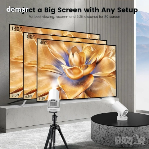 Мини проектор, интелигентен 4K 1080P WIFI 6 Bluetooth 5.4 (HY300 Plus), снимка 6 - Плейъри, домашно кино, прожектори - 54216285