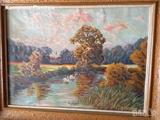 Стара картина-пейзаж, снимка 2 - Картини - 54791005