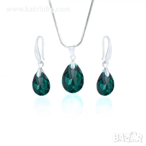 Комплект бижута Emerald Shimmer – колие и обеци със зелени камъни, снимка 2 - Бижутерийни комплекти - 54718922
