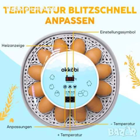Автоматичен инкубатор за яйца 12–24 яйца, снимка 4 - За птици - 55123862