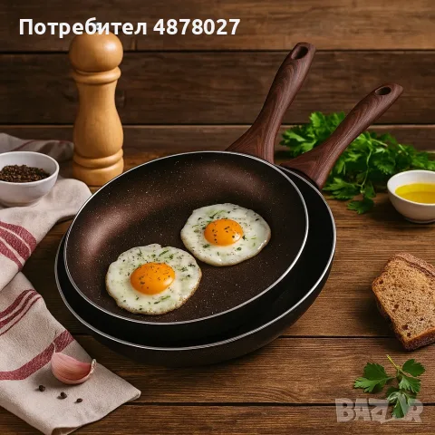 Комплект тигани 9Tnine-4419, 22/26см, Мраморно покритие, Кован алуминий, снимка 4 - Съдове за готвене - 55698439