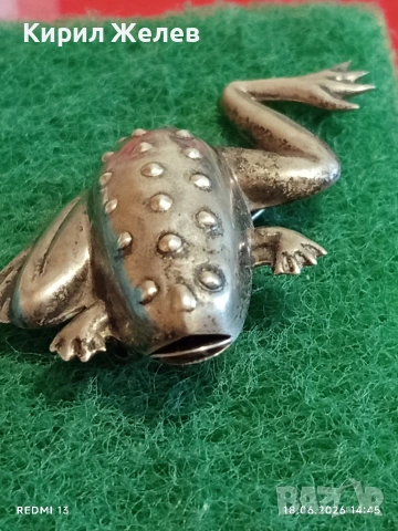 Винтидж сребърна брошка ЖАБА 🐸 Авторско ретро Арт бижу 19801, снимка 2 - Антикварни и старинни предмети - 54957977