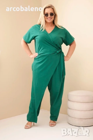 Дамски памучен гащеризон Plus Size с връзки на талията, 4цвята , снимка 10 - Гащеризони - 46503173