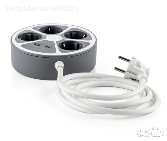 Удължител Technaxx, 4 контакта, 1x USB-A, 1x USB-C