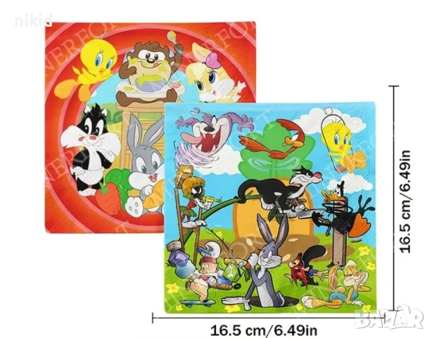 Space Jam Бъгс Бъни Bugs Bunny looney tunes тазманийски дявол 10 бр парти салфетки за рожден ден