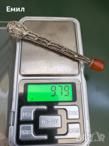 Антикварно сребърно цигаре с кехлибар, снимка 6 - Колекции - 55231123