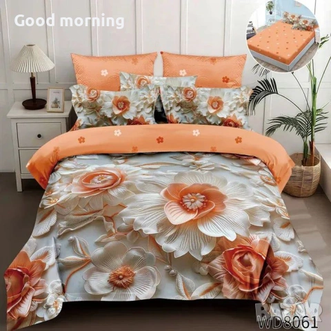 Флорален комплект с ластик, 100% памук 1 бр. х плик за завивка 200 x 230 cm 1 бр. х долен чаршаф , снимка 2 - Спално бельо - 54090324