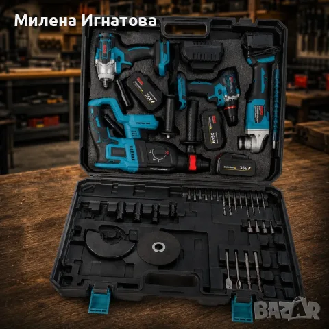 Комплект акумулаторни инструменти BOXER BX-187 – 4в1 + 3x5Ah батерии  , снимка 2 - Куфари с инструменти - 55451236