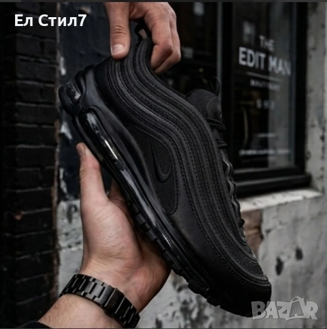 📌Мъжки маратонки Nike Air Max 97 – Triple Black Edition 41 42 43 44 45 Цена 97€ Еконт, снимка 4 - Маратонки - 54627381
