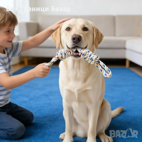 Нова здрава въжена Играчка за куче памучно въже 42 см, двойни възли, за дърпане и дъвчене, снимка 2 - За кучета - 55170128