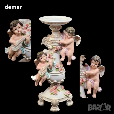 Декоративна фигура ангели с лири и рози на пиедестал (полилей/лампа стил), снимка 5 - Статуетки - 55027214