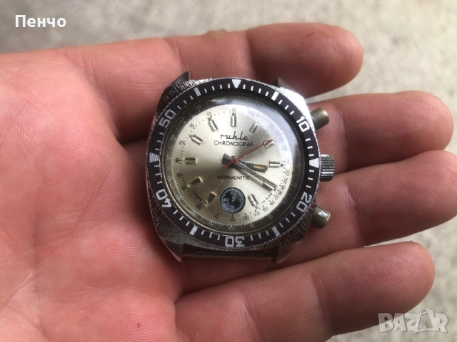 стар ръчен "RUHLA" CHRONOGRAF - MADE IN GDR, снимка 3 - Антикварни и старинни предмети - 50902348