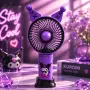 Kuromi USB вентилатор с поставка за телефон – Акумулаторен преносим вентилатор с ушички, 5 скорости , снимка 5