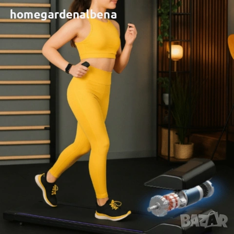 Компактна пътека за бягане 480W дистанционно 1-6 км/ч тиха за дом и офис, снимка 4 - Фитнес уреди - 54160039