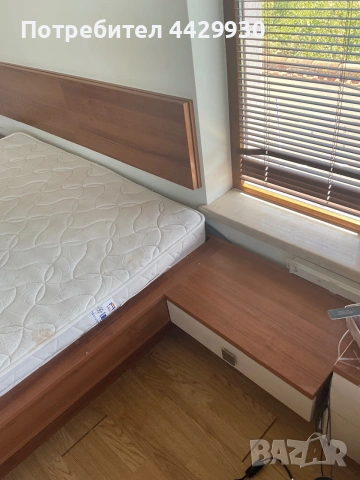 Large Double bed, mattress, built in side tables and headboard.