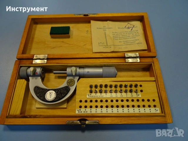 Резбомерен микрометър DDR Suhl Thread Мicrometer 0-25mm, снимка 6 - Други инструменти - 54916153