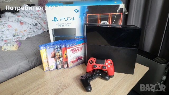 Playstation 4 1TB с 2 джойстика+ 5 игри 
