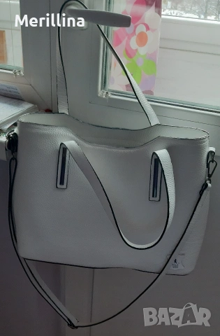 Голяма бяла кожена чанта