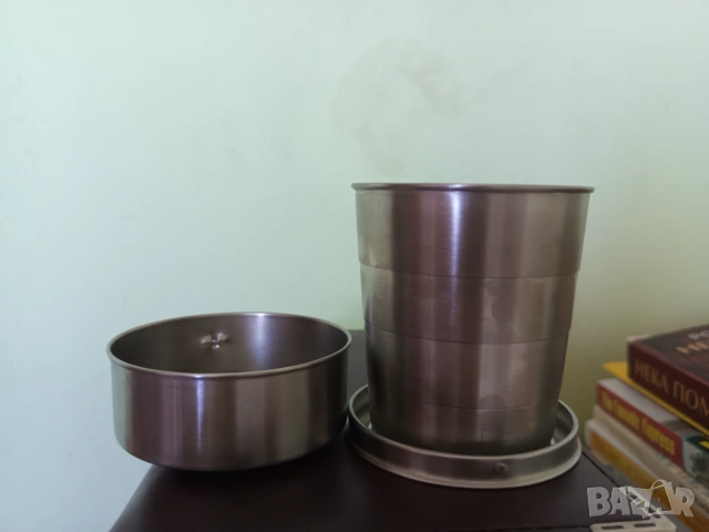 Метална сгъваема чаша- за къмпинг или туризъм, снимка 4 - Чаши - 55086219
