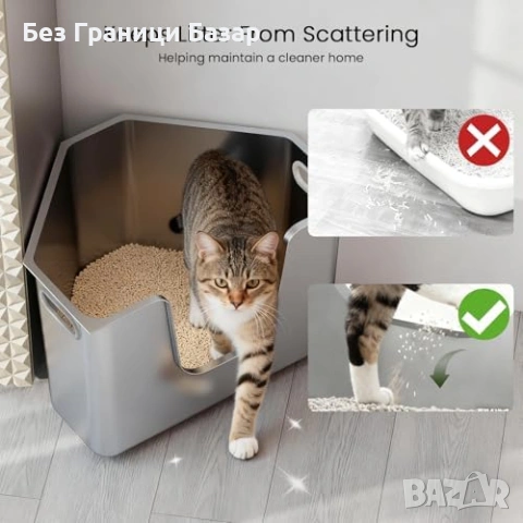 Нова Ъглова котешка тоалетна неръждаема стомана L с висок борд против миризми, снимка 7 - За котки - 54057165